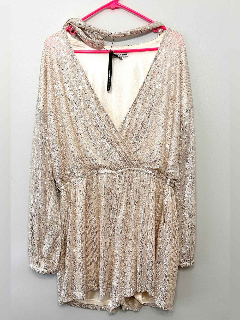 NWT Fashion Nova Diva Shine Sequin Romper Gold 1X